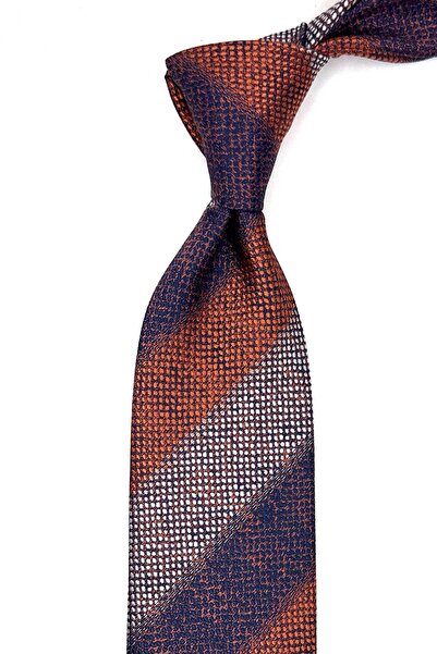 Kravatkolik Portocaliu - Cravată clasică cu model de dungi bleumarin cu batis...