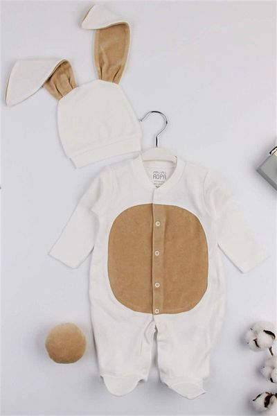 Mini Ropa Ecru Baby Rabbit Pompom Eared Jumpsuit - Photo Shoot Gift