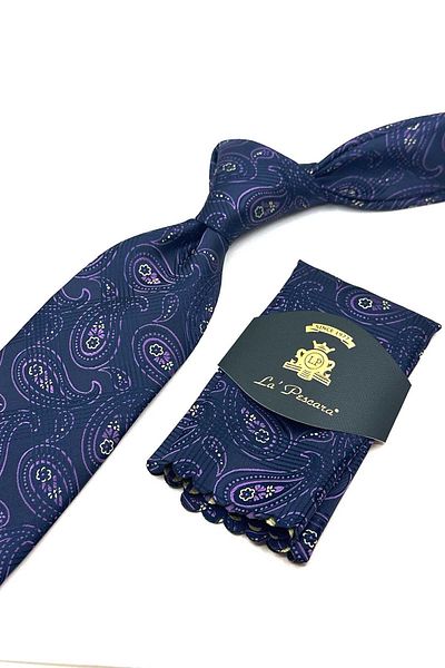 Kravatkolik Navy Blue Shawl Pattern Handkerchief Classic Tie Kk13006