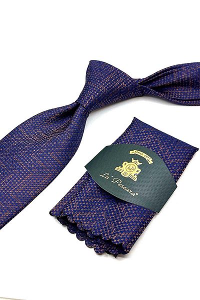 Kravatkolik Navy Blue Sand Pattern Handkerchief Classic Tie Kk12933