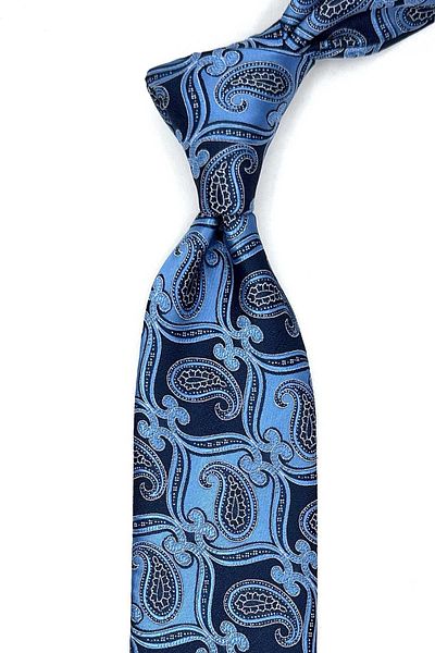 Kravatkolik Blue - Navy Blue Shawl Pattern Classic Tie with Handkerchief Kk12886