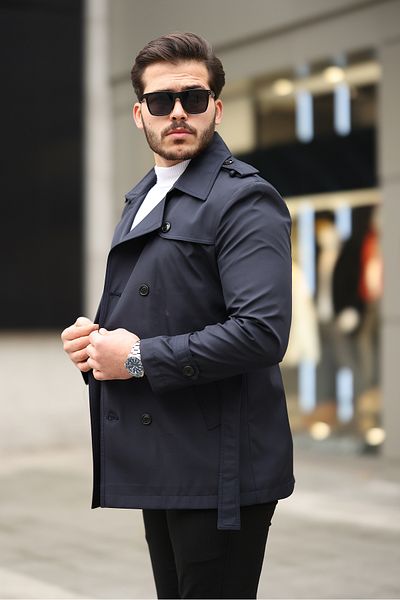 OHEPMODA Slim Fit Men's Trench Coat with Belt
