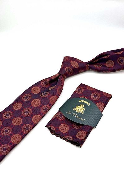 Kravatkolik Claret Red Polka Dot Pattern Classic Tie with Handkerchief Kk12995