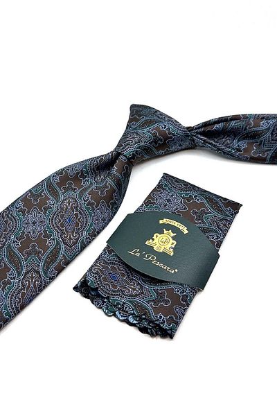 Kravatkolik Brown Shawl Pattern Handkerchief Classic Tie Kk12863