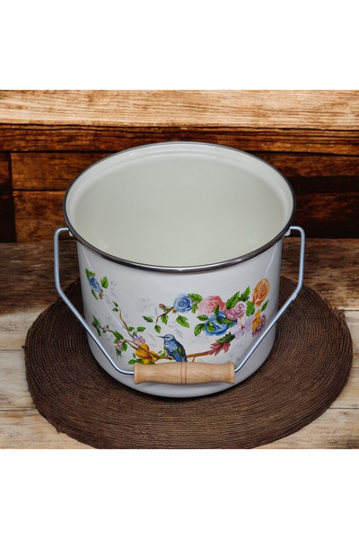 qussine Enameled Potato Onion Bucket Bakrac Yogurt Pot Colorful Patterned 22cm