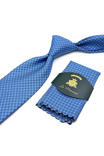 Kravatkolik Classic Tie with Blue Dot Pattern Handkerchief Kk12903