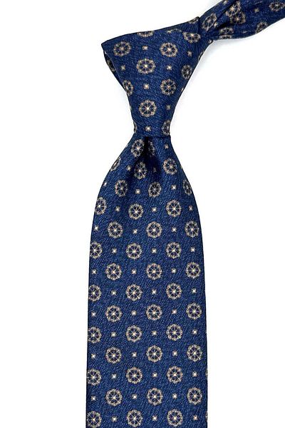 Kravatkolik Navy Blue - Yellow Motif Pattern Classic Tie with Handkerchief Kk12905