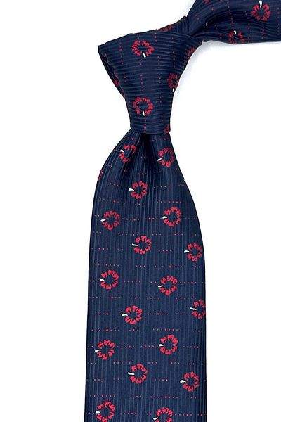 Kravatkolik Navy Blue Floral Pattern Classic Tie with Handkerchief Kk13020