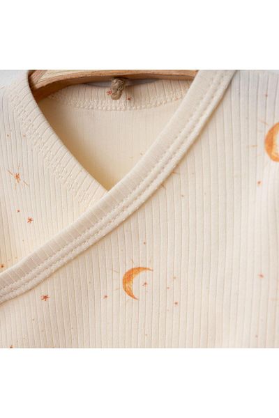 Mini Ropa Cream Colored Moon Printed Newborn Bodysuit Double Breasted Set