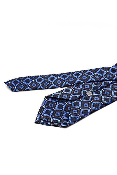 Kravatkolik Μπλε - Καφέ Κλασική Γραβάτα με Τετράγωνο Μοτίβο KK12868