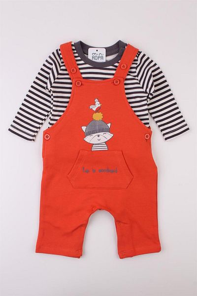 Mini Ropa Confused Forestman Pocketed Buttoned Orange Salopet Jumpsuit Sweatshirt