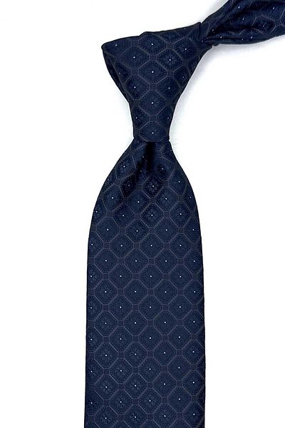Kravatkolik Classic Tie with Navy Blue Motif Pattern Handkerchief Kk12853