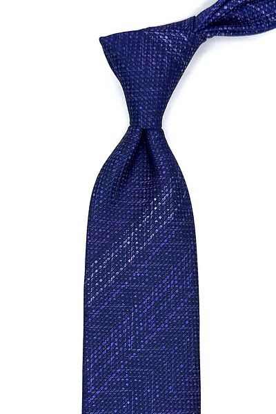 Kravatkolik Purple - Navy Blue Sand Pattern Classic Tie with Handkerchief Kk12938
