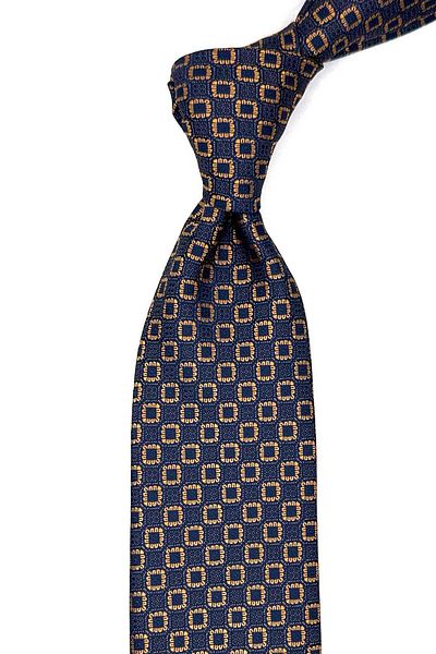 Kravatkolik Navy Blue - Yellow Small Pattern Handkerchief Classic Tie Kk13030