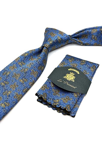 Kravatkolik Classic Tie with Blue Shawl Pattern Handkerchief Kk12924
