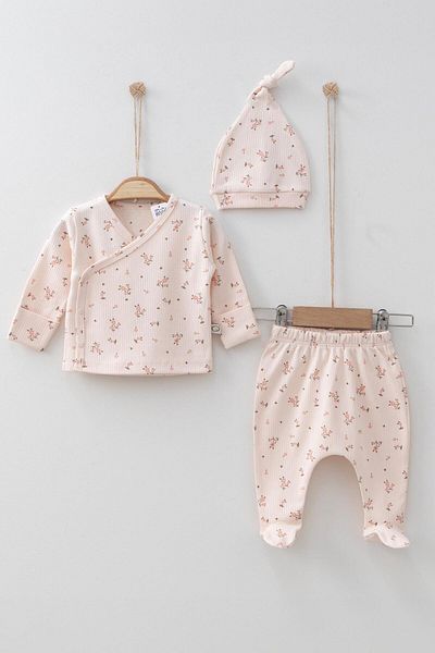 Mini Ropa Pink Flower Patterned Double Breasted Bodysuit Set - Newborn Baby Girl