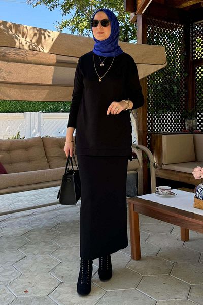 Rabia Şamlı Μαύρο Σεζέν Πλεκτό Σετ