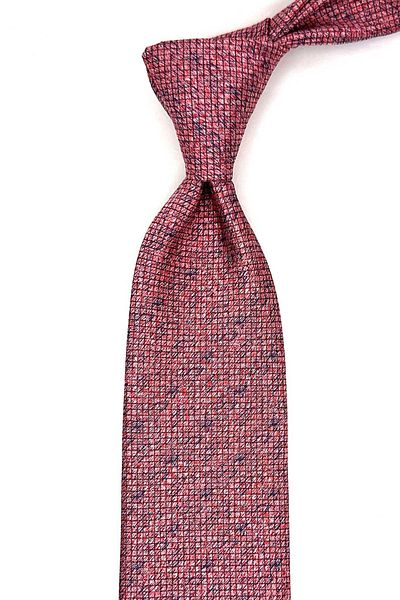 Kravatkolik Classic Tie with Red Square Pattern Handkerchief Kk13064