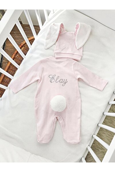 Mini Ropa İsimli Hastane Çıkışı Nakışlı Tavşan Kostümlü Bebek Tulum Seti İsme...