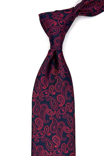 Kravatkolik Red - Navy Blue Classic Tie with Shawl Pattern Handkerchief Kk12874