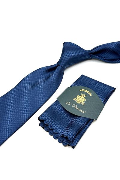 Kravatkolik Navy Blue - Classic Tie with Crow's Feet Handkerchief Kk13014