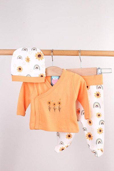 Mini Ropa Floral Printed Bodysuit Set Orange Girl Newborn Set