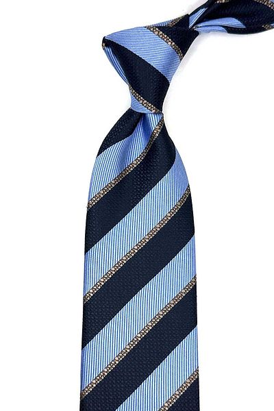 Kravatkolik Blue - Navy Blue Line Pattern Classic Tie with Handkerchief Kk13109