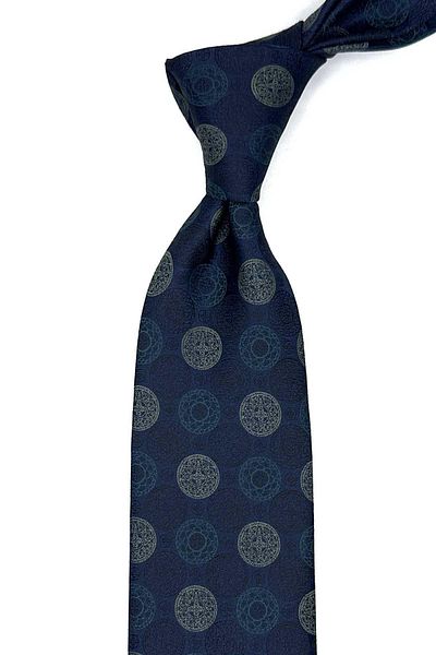 Kravatkolik Navy Blue Polka Dot Pattern Classic Tie with Handkerchief Kk12993