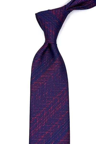 Kravatkolik Claret Red - Navy Blue Sand Pattern Classic Tie with Handkerchief Kk12935