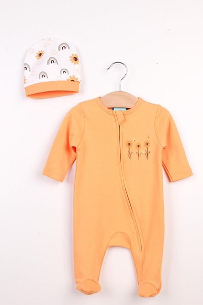Mini Ropa Floral Printed Orange Baby Girl Romper Zippered Baby Romper