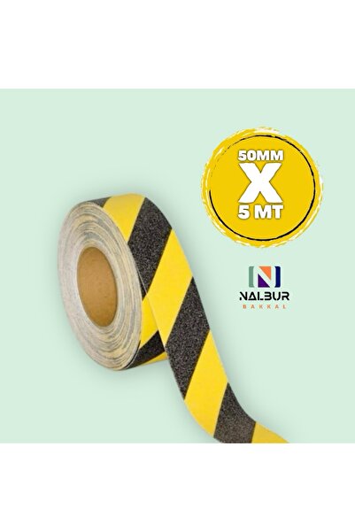 Nalbur Bakkal Merdiven Zemin Kaydırmaz Bant Sarı Siyah Yapışkanlı Kaymaz Bant 5 Cm X 5 Metre