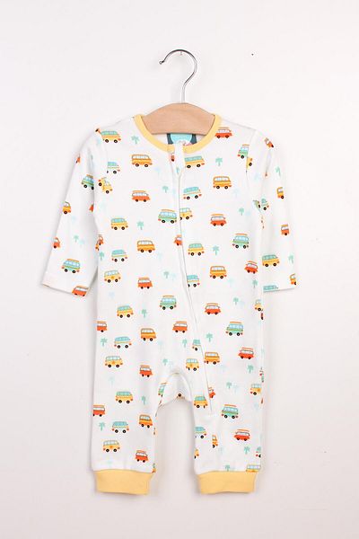 Mini Ropa Zippered Baby Rompers Seasonal Baby Rompers Yellow Bus Printed Baby Rompers