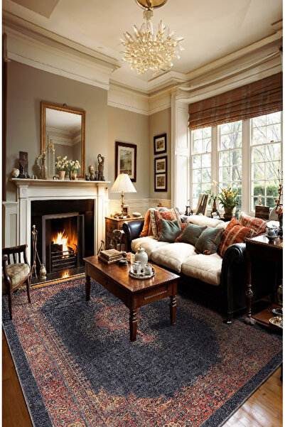 BigArts Home Vintage Desenli Salon Halısı, Dokuma Taban Dekoratif Şönil Halı