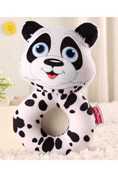 Babyhug Babyhug Panda Face Soft Rattle Toy - Black & White, Comfortable Grip, Safe for 3M+, 15cm Length