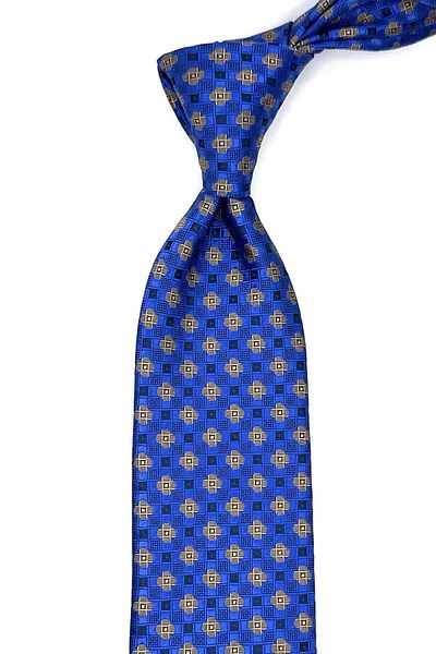Kravatkolik Classic Tie with Blue Motif Pattern Handkerchief Kk13035