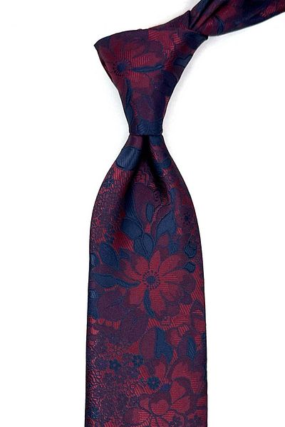 Kravatkolik Burgundy Floral Pattern Handkerchief Classic Tie Kk12946