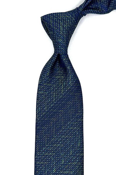 Kravatkolik Green - Navy Blue Sand Pattern Classic Tie with Handkerchief Kk12936