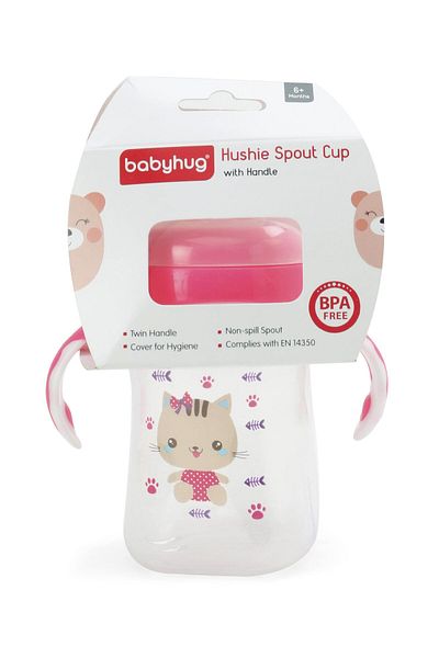 Babyhug Silicone Soft Spout Sipper Cup with Twin Handles, Hygienic Cover, BPA Free, Pink - 300mL