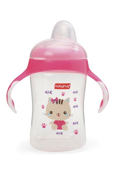 Babyhug Silicone Soft Spout Sipper Cup with Twin Handles, Hygienic Cover, BPA Free, Pink - 300mL