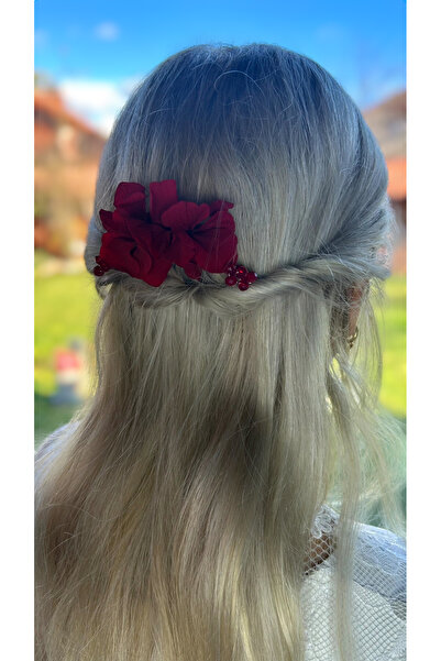 Eva Flore Red Floral Print Bridal Hair Accessory - Hydrangea Pearls, Wedding Comb Barrette, Bun Barrette