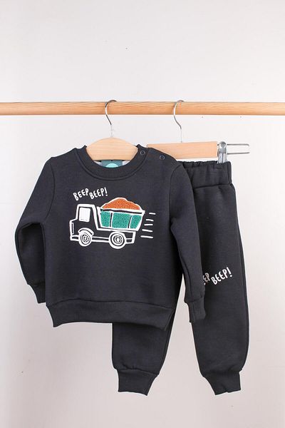 Mini Ropa Baby Boy Sweat Set Raster Truck Embroidered Baby Set