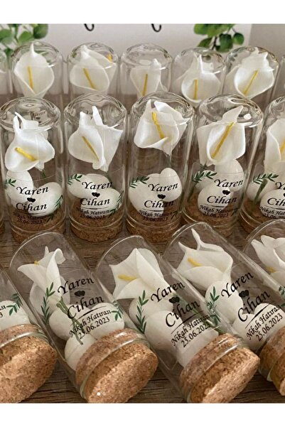 Siyah Lale Nikah Şekeri Cam Fanus 50 Adet Nikah Şekeri Kardelen Çiçek ve Bade...