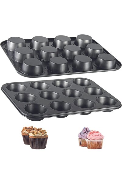 EWWE İvory 1,kalite 12'li Muffin Kalıbı Kek Kurabiye Cookie Çörek Tepsisi Yan...