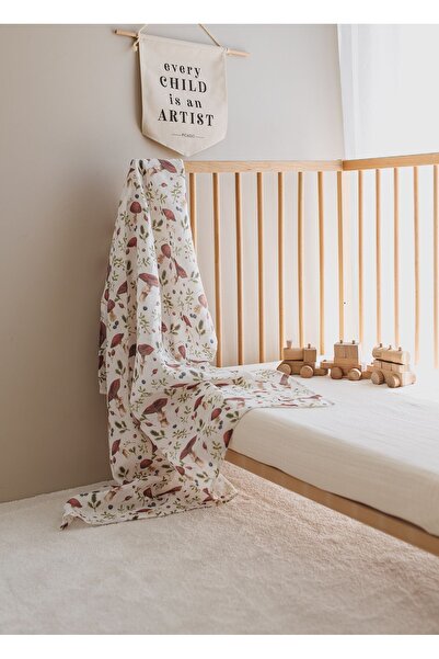 Little Dude 100% Organic Cotton Double Layer Red Mushroom Patterned Muslin Blanket - 100cm*100cm