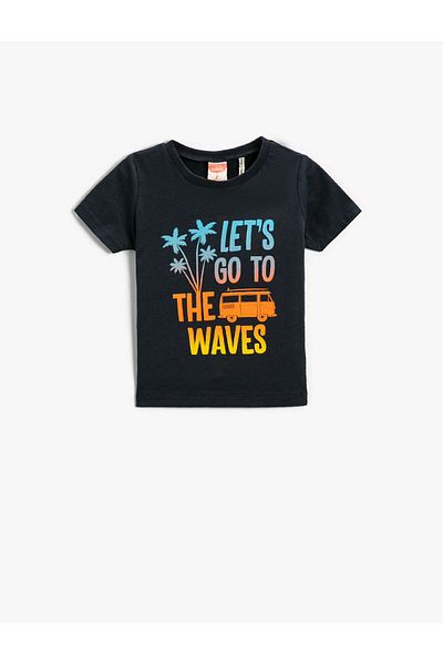 Koton Slogan Printed Short Sleeve T-Shirt Cotton