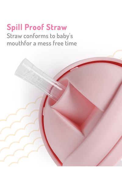 Bonfino Kids Straw Sipper Pink 220mL, 12+ Months, Spill Proof, Easy Grip, Click Lock Lid