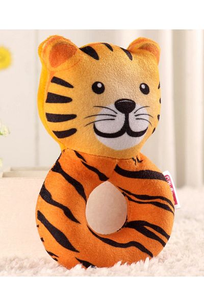Babyhug Babyhug Tiger Face Soft Rattle Toy for Babies, Easy Grip & Safe, Yellow Ring, Ideal for 3M+