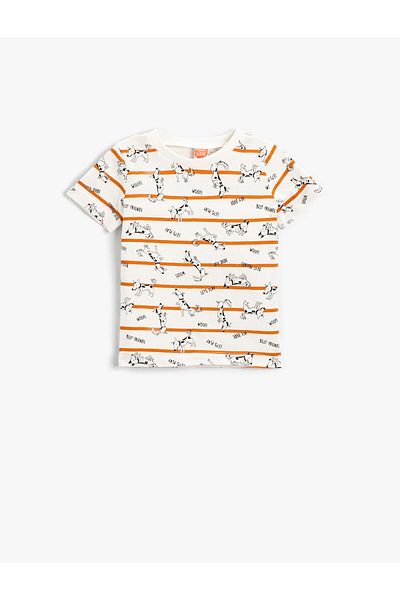 Koton Printed Striped Short Sleeve T-Shirt Cotton