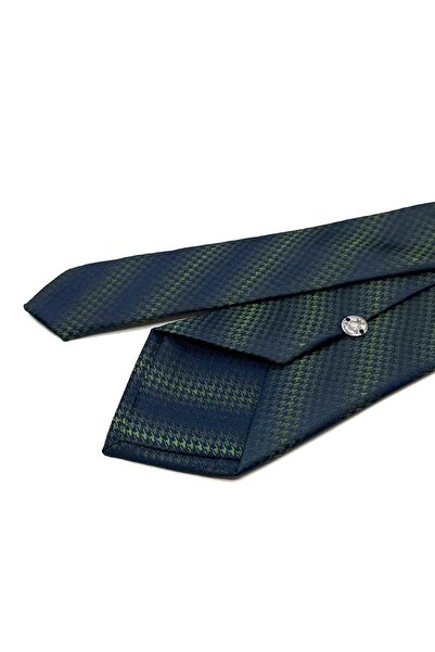 Kravatkolik Green - Navy Blue Classic Tie with Goose Feet Handkerchief Kk13013