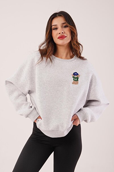 Hipo Trend Medvedić Vezena okrugla kragna Siva majica